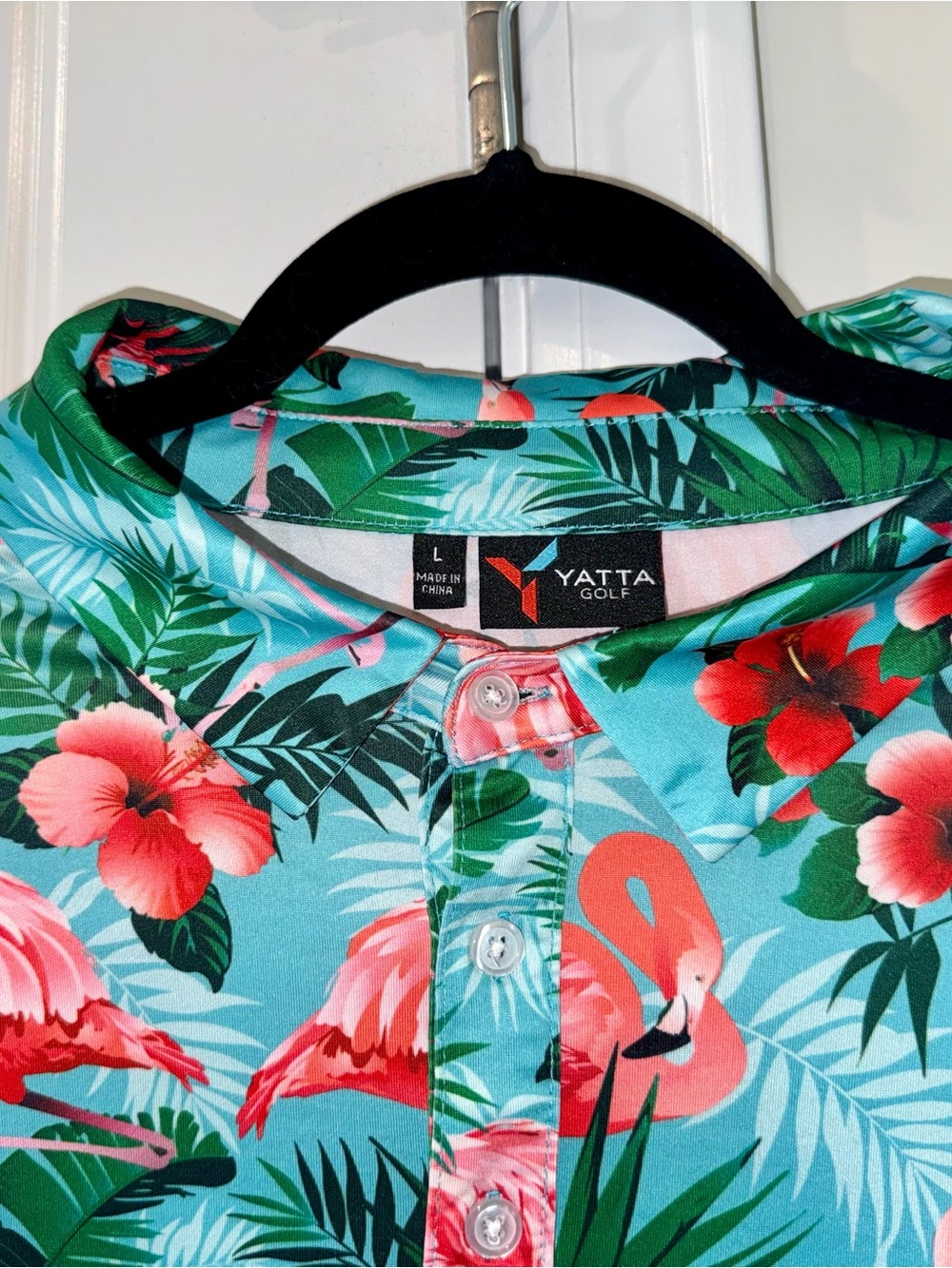Men’s Yatta Golf Tropical Flamingo Print Polo - Turquoise Size L